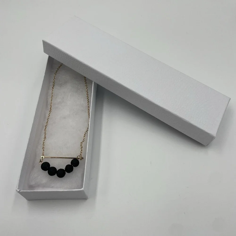 Gold Tone Black Lava Stone Aromatherapy Essential Oil Statement Necklace 18-20